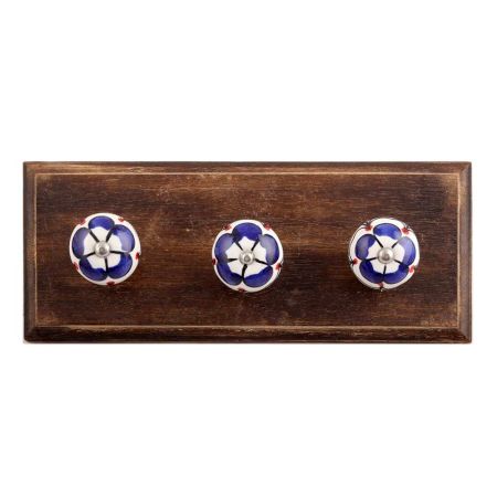 Navy Blue Ceramic Wooden Hooks